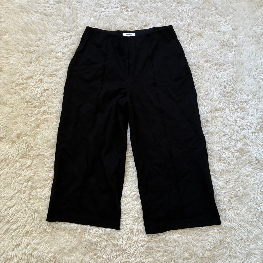 Spanx The Perfect Pant Cropped Wide Leg Black Ponte Trousers Size L 20947Q